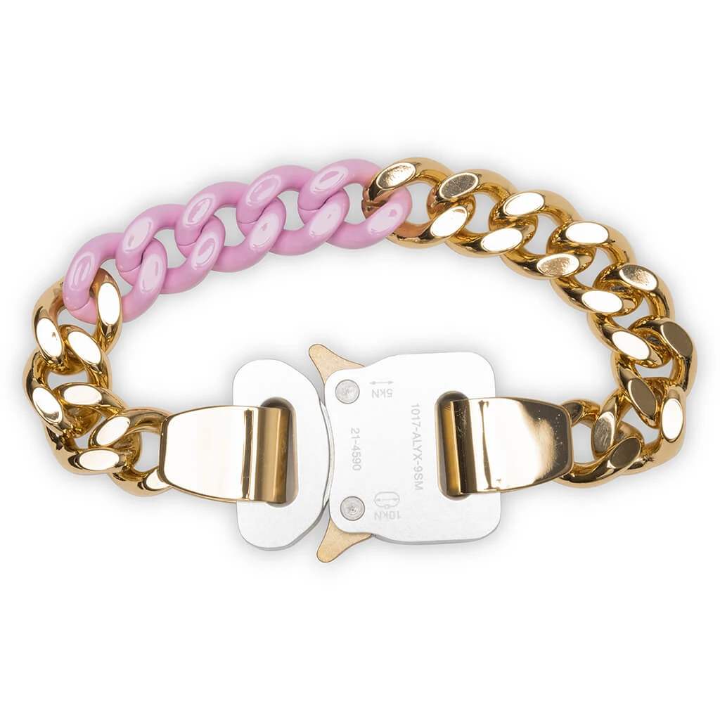 Colored Links Buckle Bracelet - Gold Shiny/Super Pink 3 Colored Links Buckle Bracelet - Gold Shiny/Super Pink