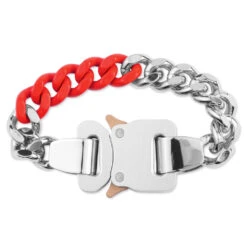 Colored Links Buckle Bracelet - Silver/Red