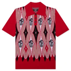 Amiri Argyle Jacquard S/S Polo - Red