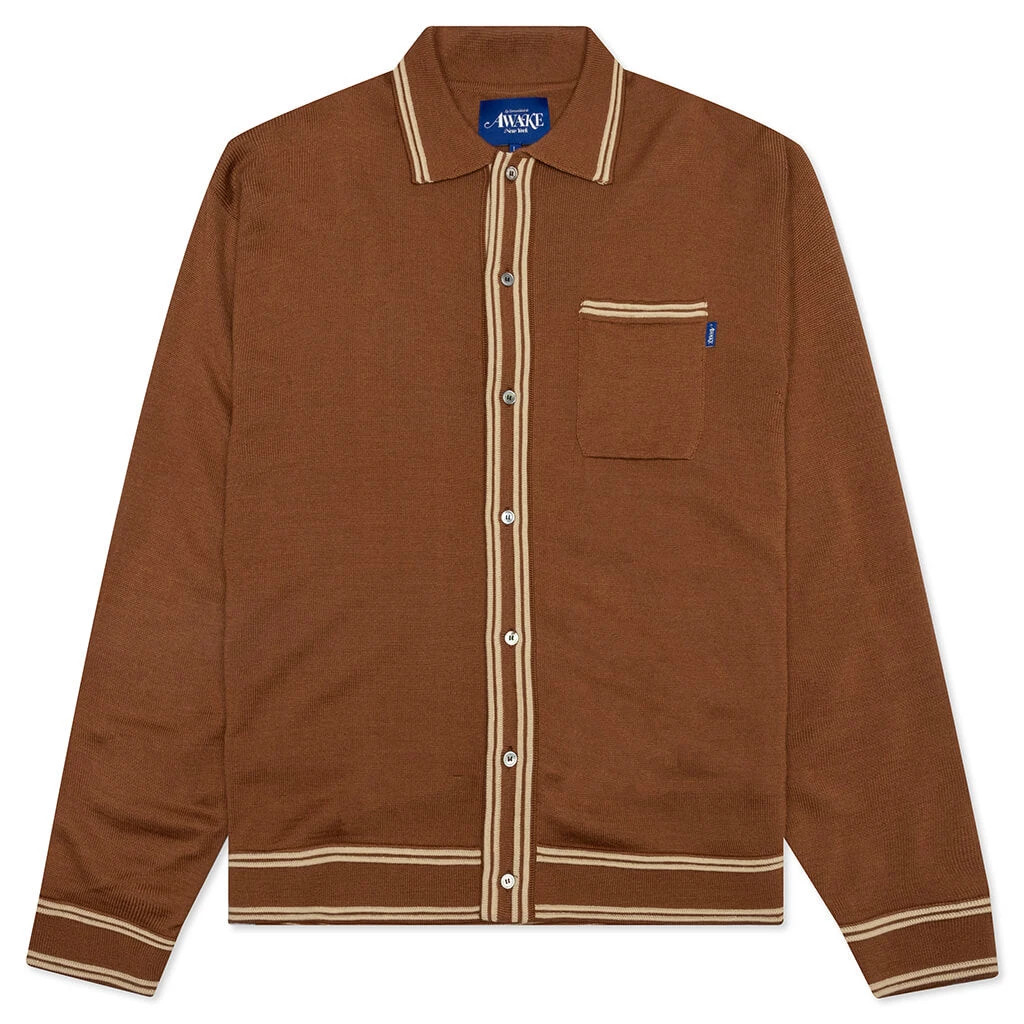 Fine Gauge Knit Cardigan - Brown 3 Fine Gauge Knit Cardigan - Brown