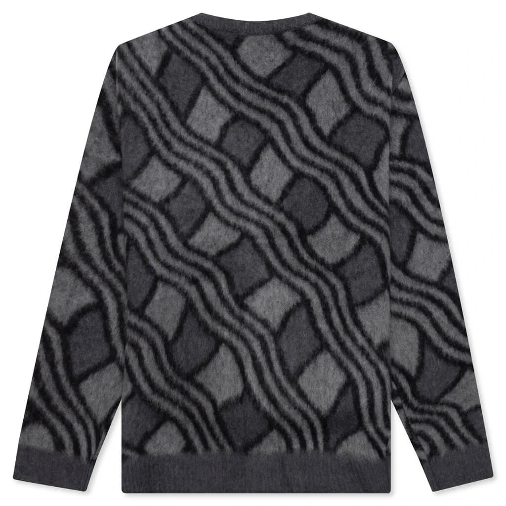 Wavy Jacquard Mohair Cardigan - Charcoal/Grey 4 Wavy Jacquard Mohair Cardigan - Charcoal/Grey - Image 2