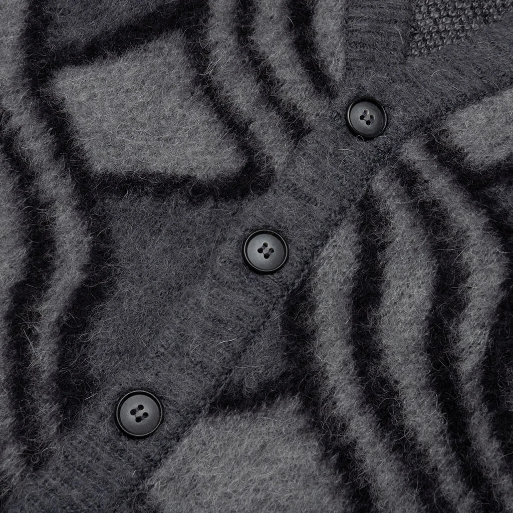 Wavy Jacquard Mohair Cardigan - Charcoal/Grey 6 Wavy Jacquard Mohair Cardigan - Charcoal/Grey - Image 4