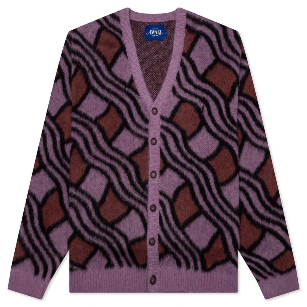 Wavy Jacquard Mohair Cardigan - Pink/Rust 3 Wavy Jacquard Mohair Cardigan - Pink/Rust