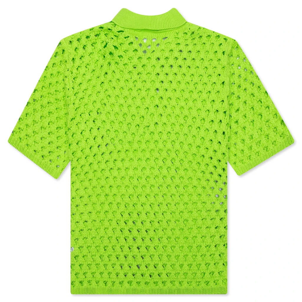 Stussy Big Mesh Polo Sweater - Lime 4 Stussy Big Mesh Polo Sweater - Lime - Image 2