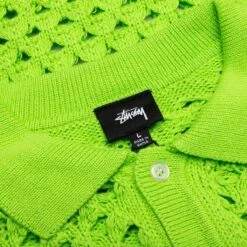 Stussy Big Mesh Polo Sweater - Lime 8 Stussy Big Mesh Polo Sweater - Lime -Feature Clothing Big Mesh Polo Sweater Lime 117178 LIME 06 15 23 Feature KN 5