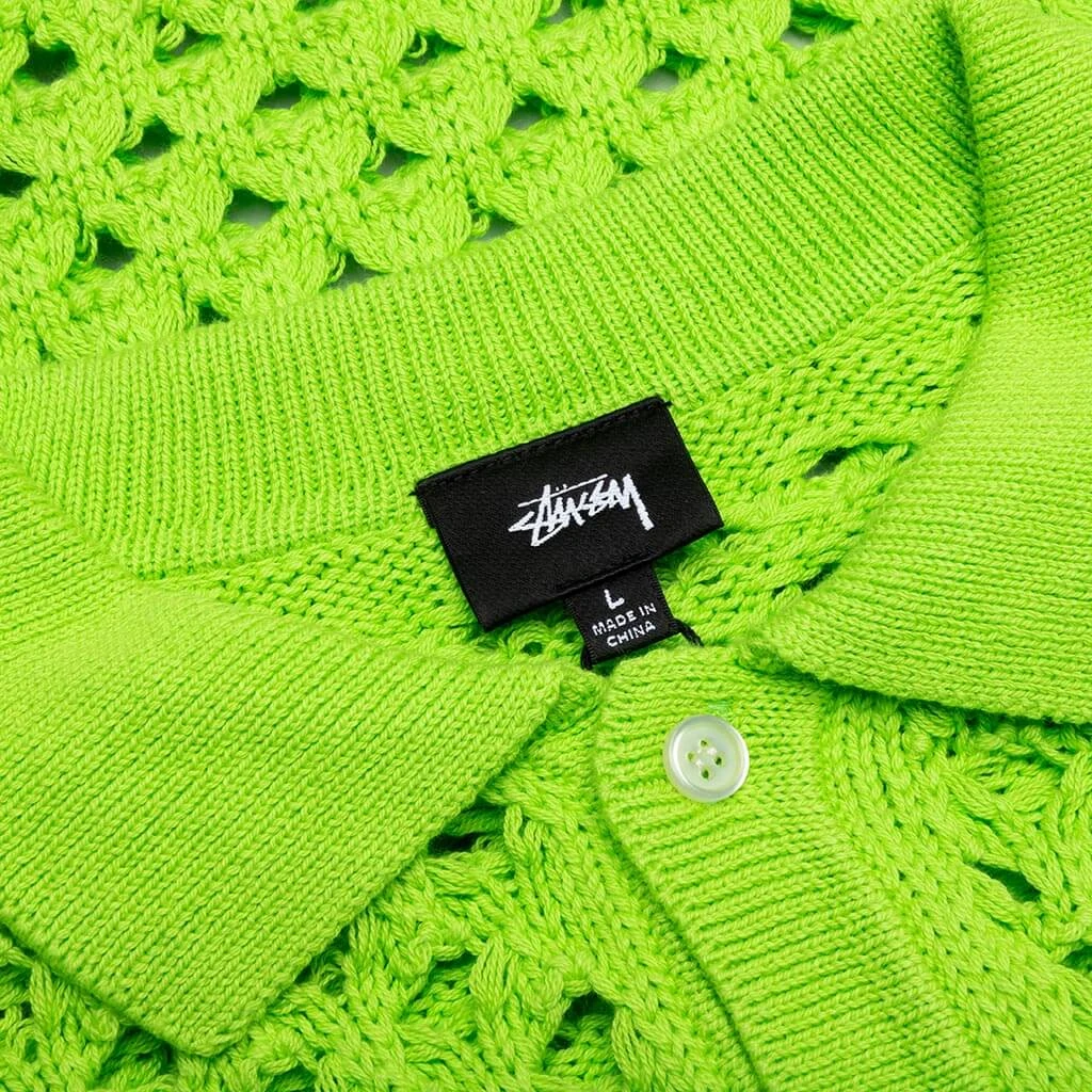 Stussy Big Mesh Polo Sweater - Lime 5 Stussy Big Mesh Polo Sweater - Lime - Image 3