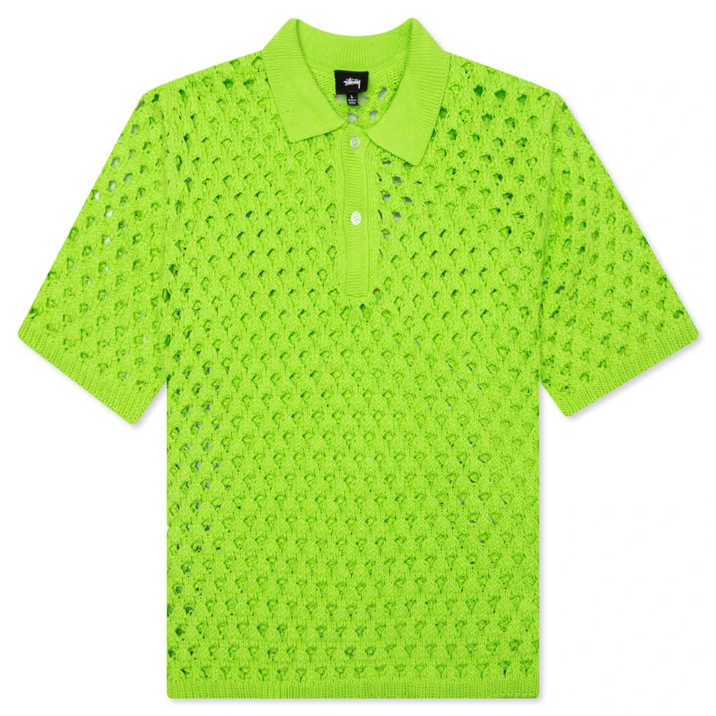 Stussy Big Mesh Polo Sweater - Lime 3 Stussy Big Mesh Polo Sweater - Lime