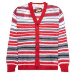 Marni Logo-Embroidered Striped Mohair-Blend Cardigan - Red/Grey