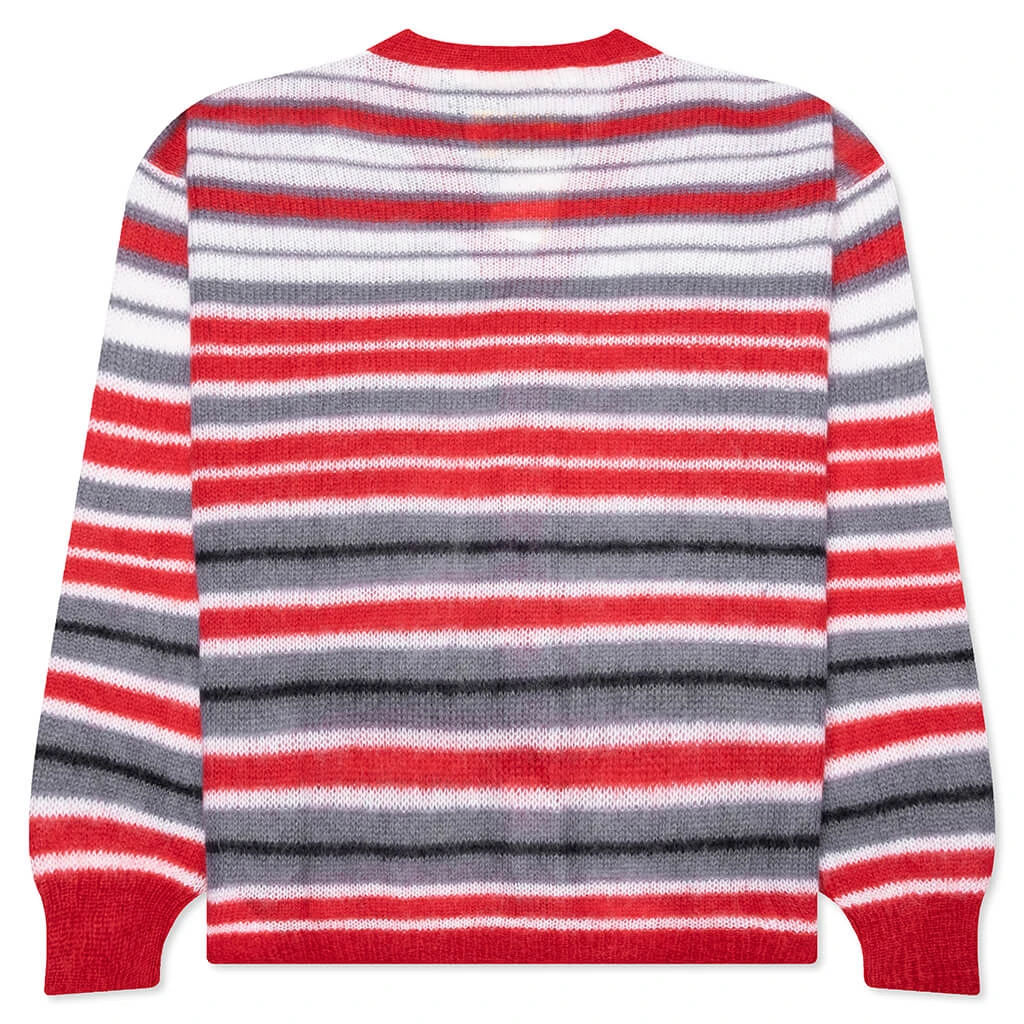 Marni Logo-Embroidered Striped Mohair-Blend Cardigan - Red/Grey 4 Marni Logo-Embroidered Striped Mohair-Blend Cardigan - Red/Grey - Image 2