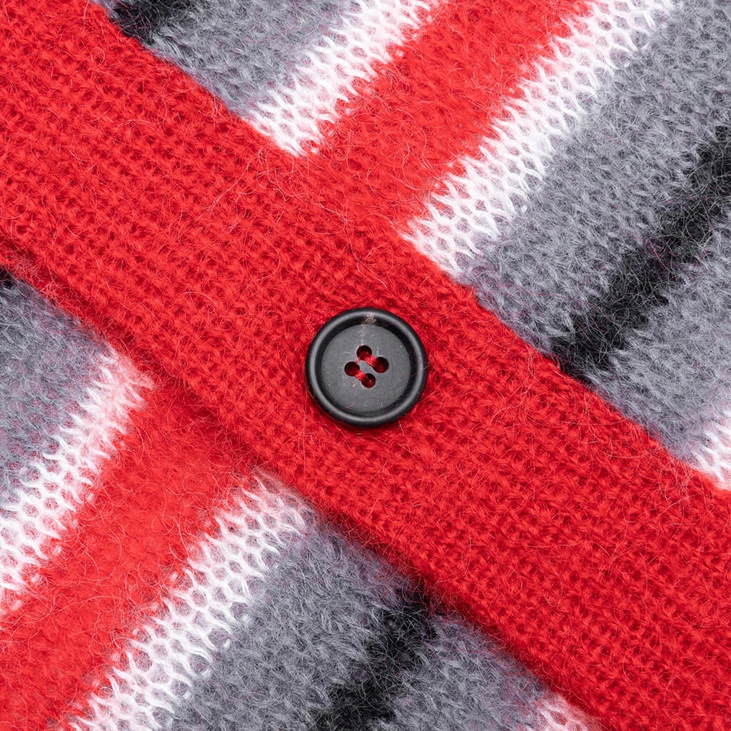 Marni Logo-Embroidered Striped Mohair-Blend Cardigan - Red/Grey 6 Marni Logo-Embroidered Striped Mohair-Blend Cardigan - Red/Grey - Image 4