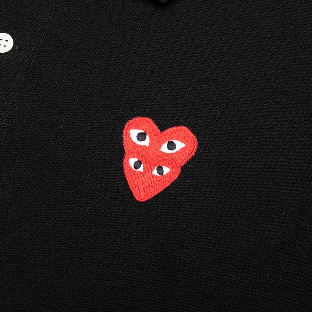 Comme Des Garçons Play Stacked Heart Polo Shirt - Black 5 Comme Des Garçons Play Stacked Heart Polo Shirt - Black - Image 3