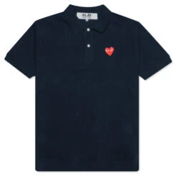 Comme Des Garçons Play Women's Red Emblem Polo Tee - Navy