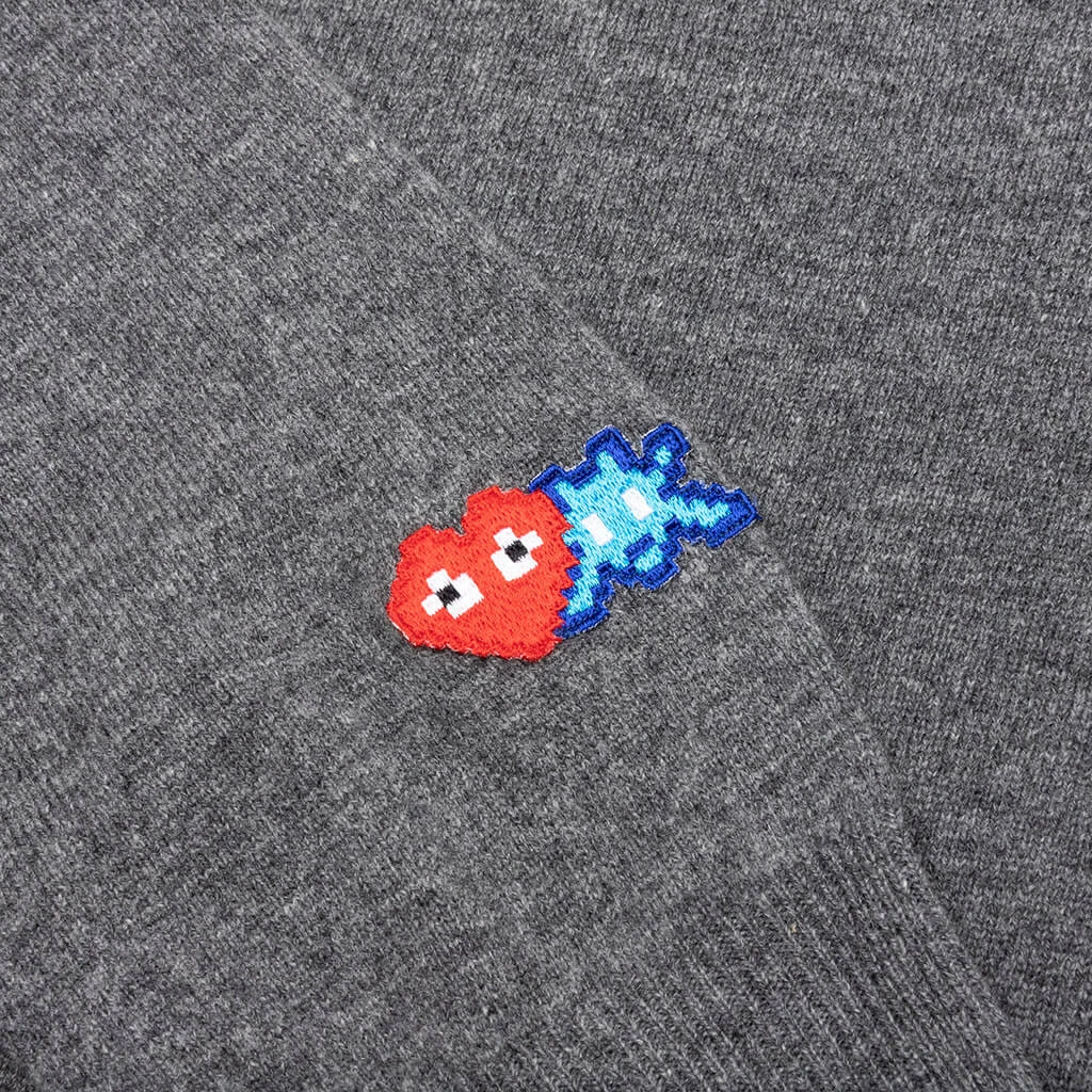 Comme Des Garçons Play Comme Des Garcons PLAY X The Artist Invader Button Cardigan - Grey 6 Comme Des Garçons Play Comme Des Garcons PLAY X The Artist Invader Button Cardigan - Grey - Image 4