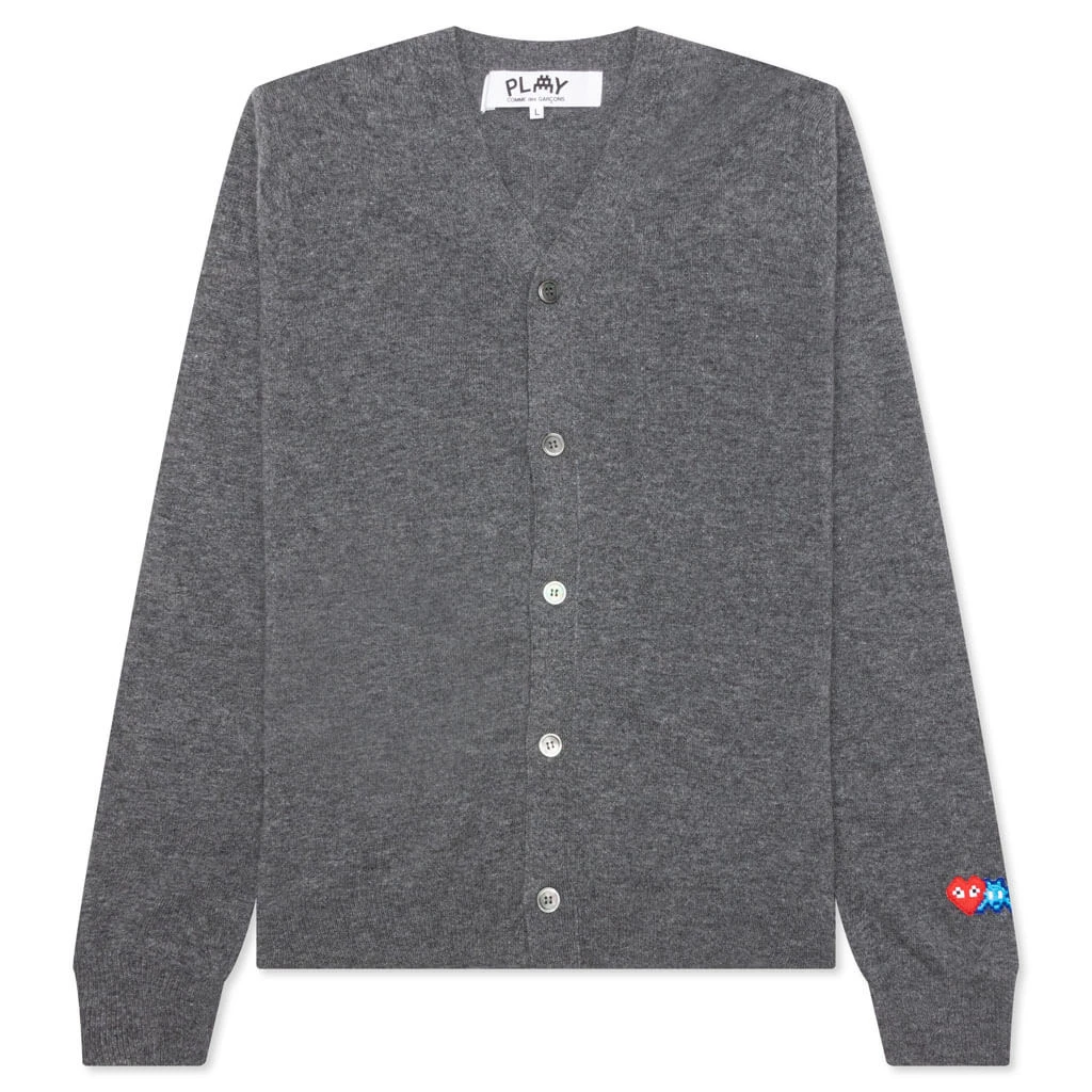 Comme Des Garçons Play Comme Des Garcons PLAY X The Artist Invader Button Cardigan - Grey 3 Comme Des Garçons Play Comme Des Garcons PLAY X The Artist Invader Button Cardigan - Grey