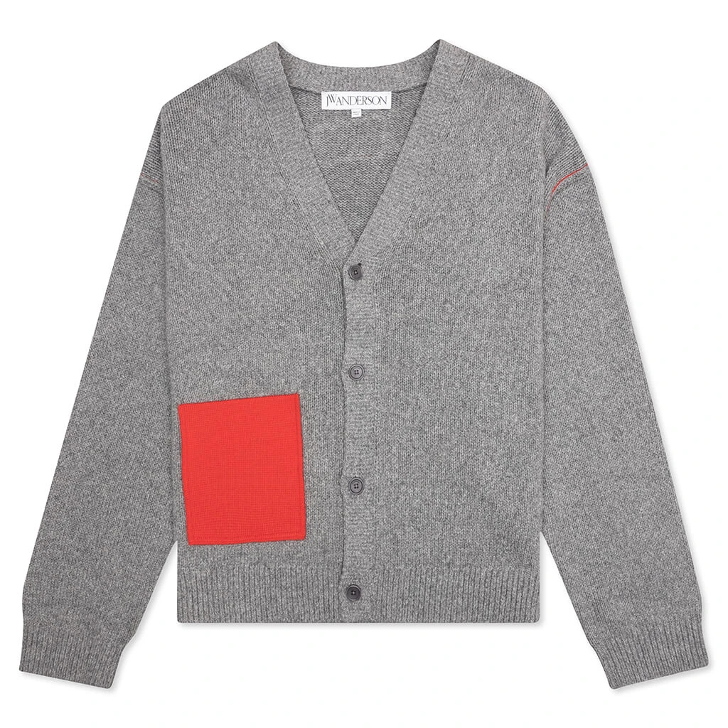 JW Anderson Contrast Pocket Cardigan - Grey Melange 3 JW Anderson Contrast Pocket Cardigan - Grey Melange