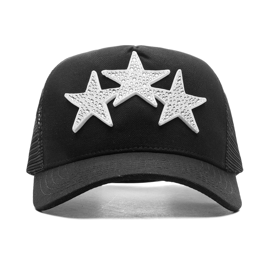 Amiri Crystal 3 Star Trucker Hat - Black/White 3 Amiri Crystal 3 Star Trucker Hat - Black/White