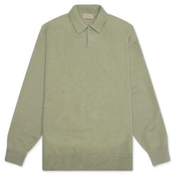 Essentials Knit L/S Polo - Seafoam