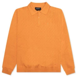 Hogan Pointelle Raglan Sleeve Sweater Polo - Jasper Orange