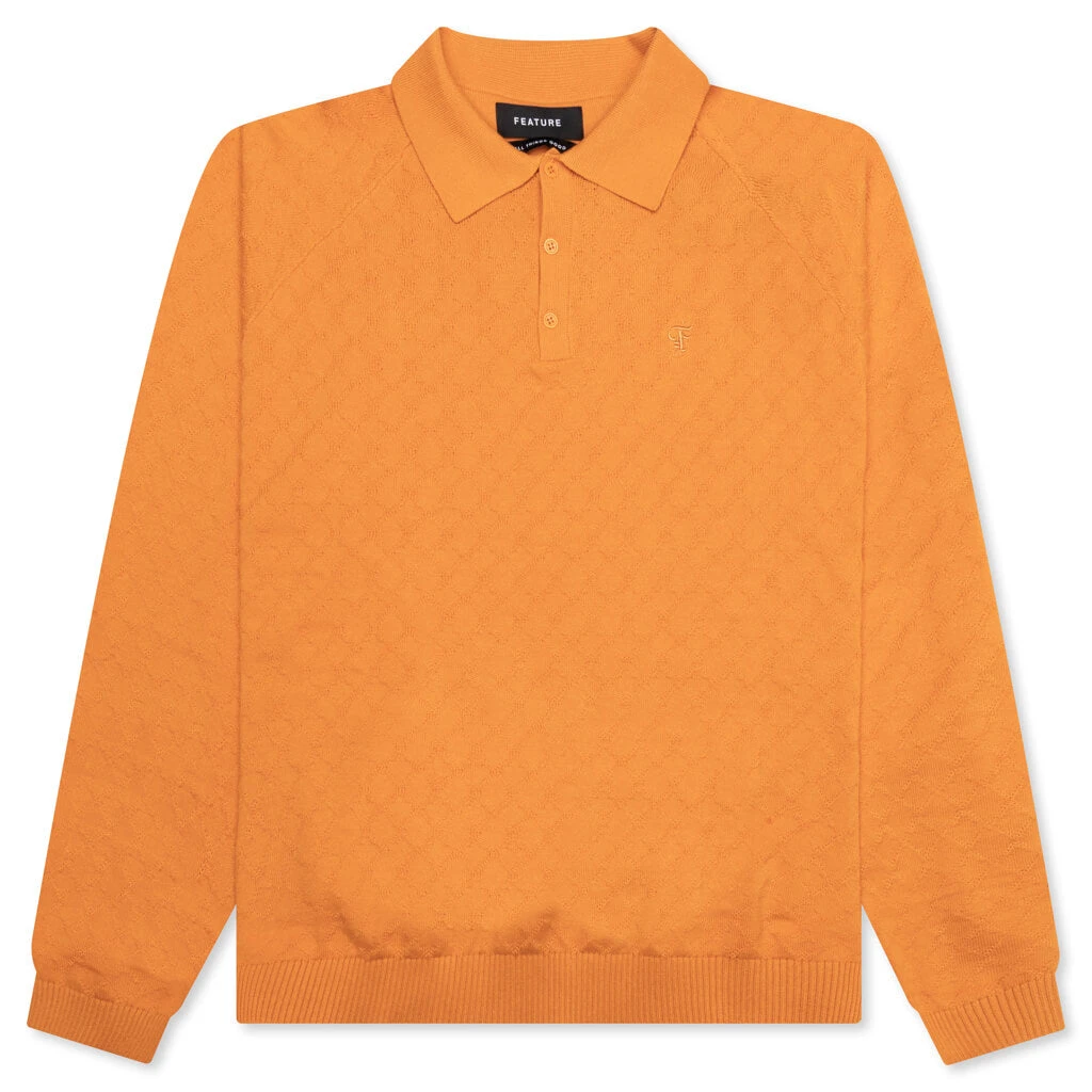 Hogan Pointelle Raglan Sleeve Sweater Polo - Jasper Orange 3 Hogan Pointelle Raglan Sleeve Sweater Polo - Jasper Orange
