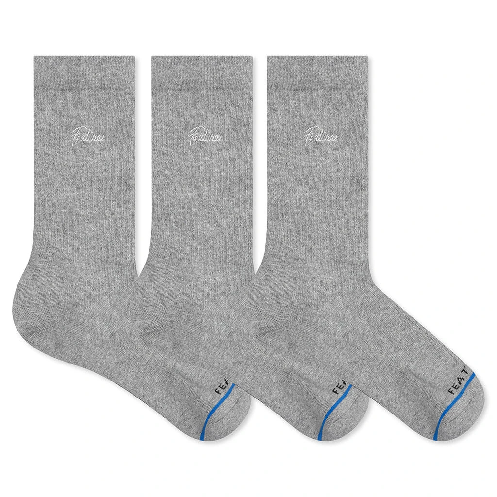 Tonal Script Crew Sock - Heather Grey (3-Pack) 3 Tonal Script Crew Sock - Heather Grey (3-Pack)