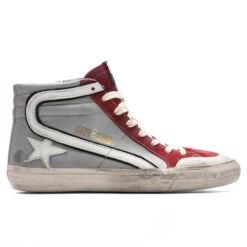 Golden Goose Slide Leather Sneakers - Grey/Dark Red/White/Silver