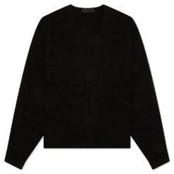 Heavy Waffle Cardigan - Black