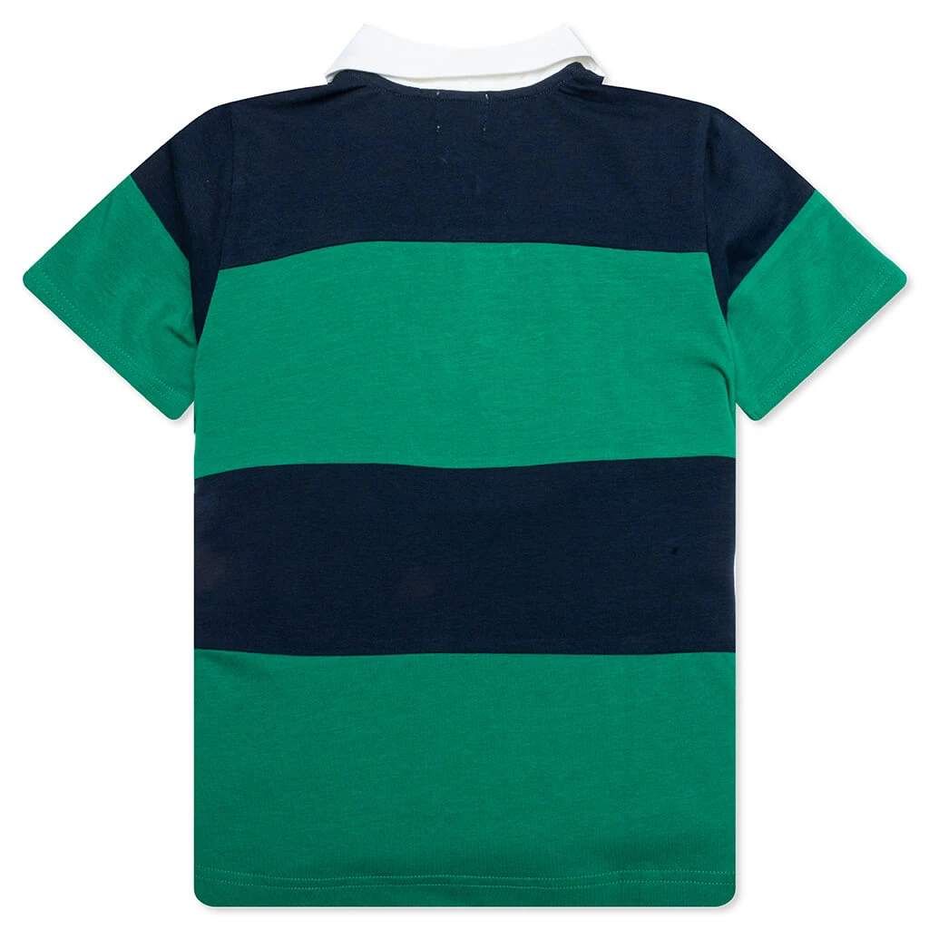 Kid's College Panel Stripe Polo Shirt - Navy 4 Kid's College Panel Stripe Polo Shirt - Navy - Image 2