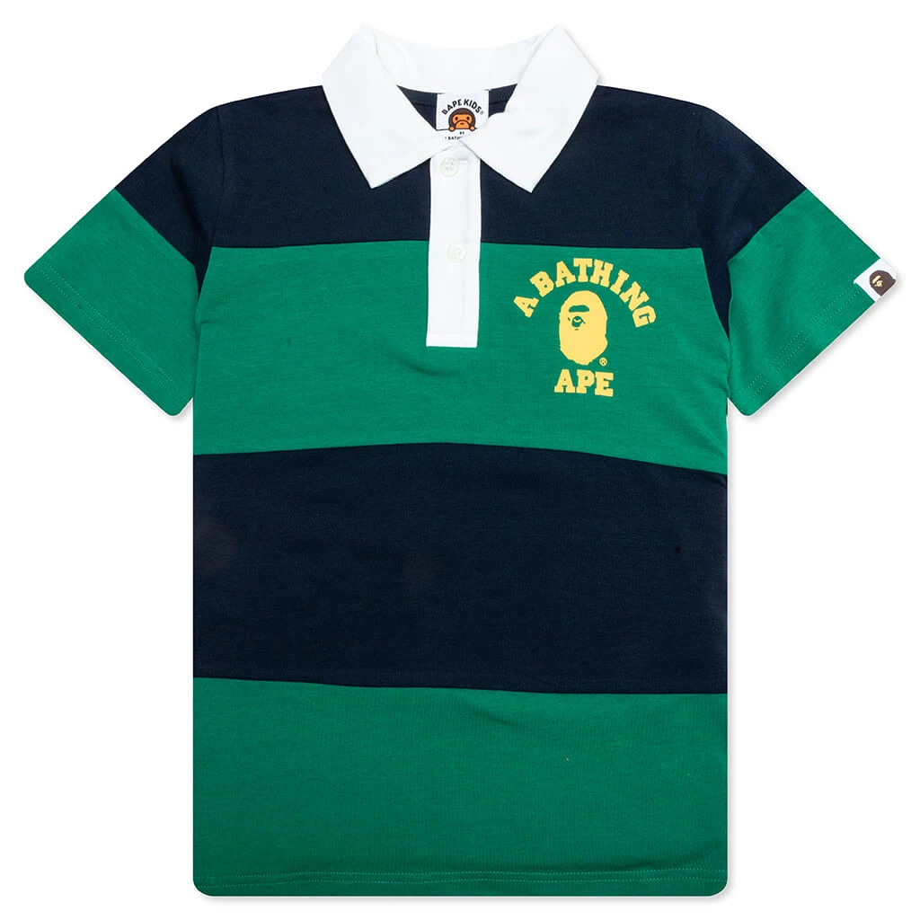 Kid's College Panel Stripe Polo Shirt - Navy 3 Kid's College Panel Stripe Polo Shirt - Navy