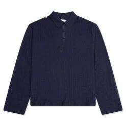 Long Sleeve Knit Polo - Navy