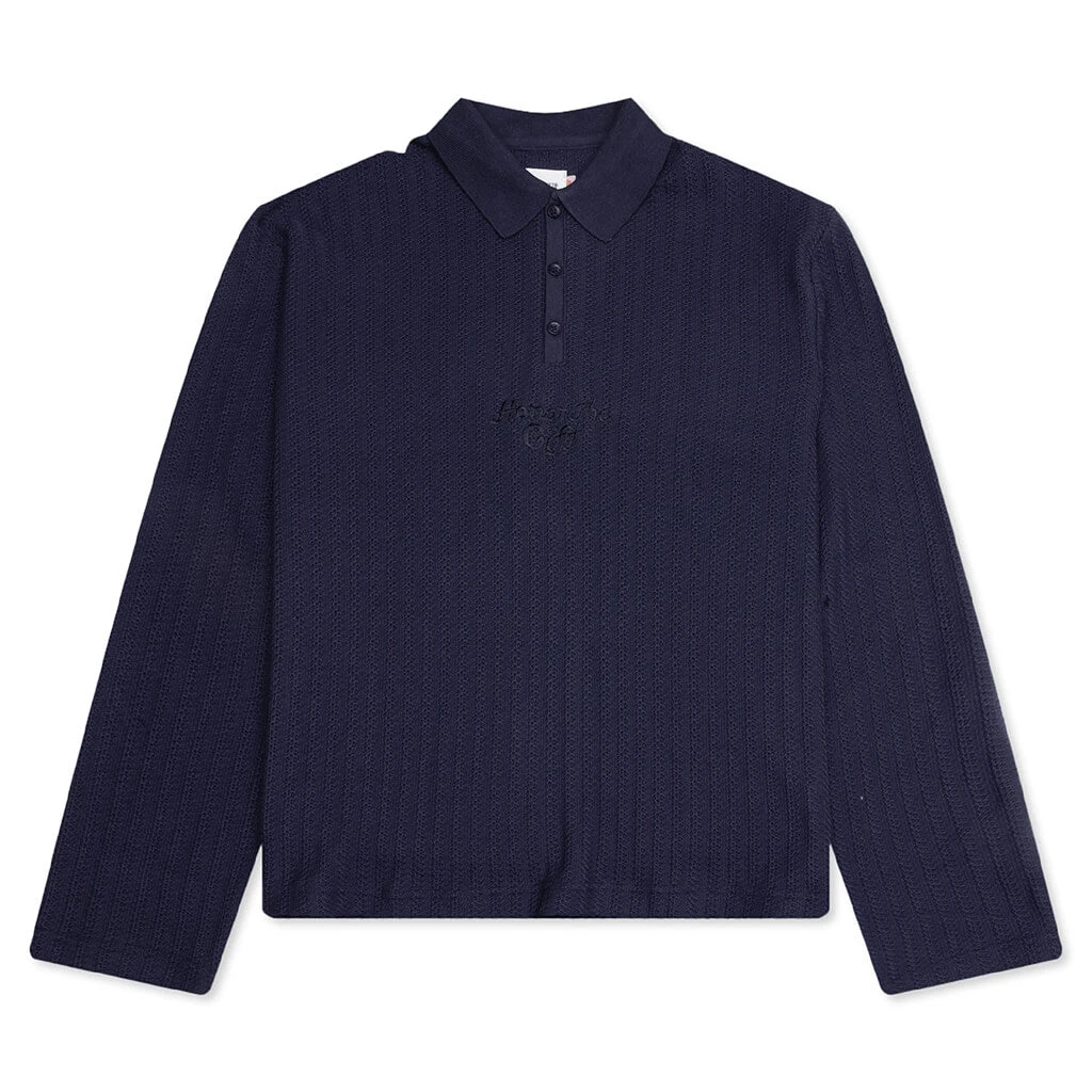 Long Sleeve Knit Polo - Navy 3 Long Sleeve Knit Polo - Navy