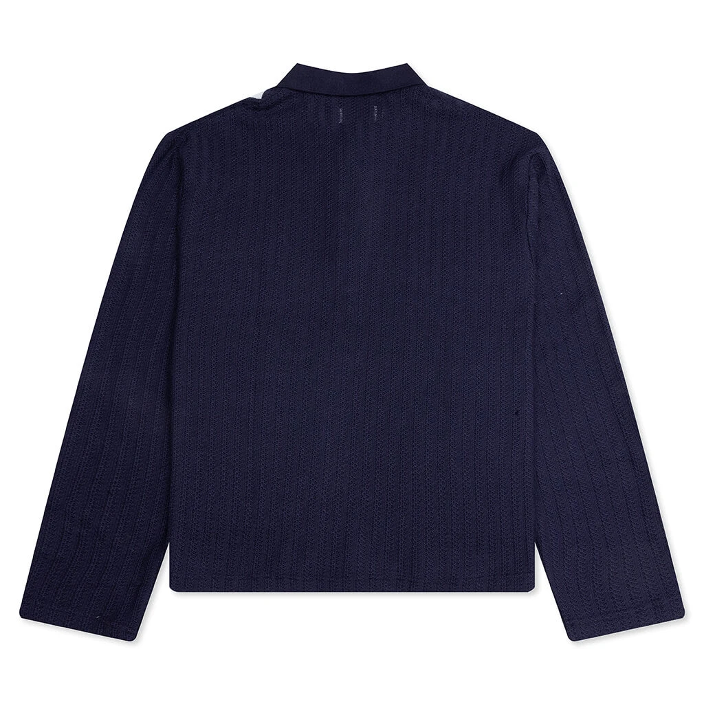 Long Sleeve Knit Polo - Navy 4 Long Sleeve Knit Polo - Navy - Image 2