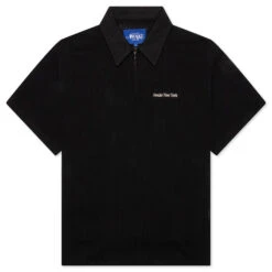 Open Knit Embroidered Polo - Black