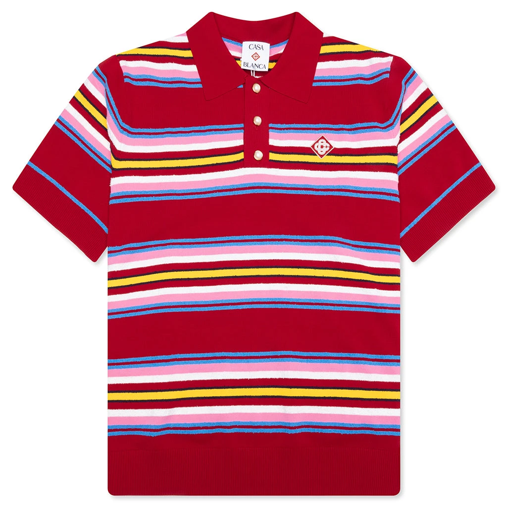 Casablanca Oversized Striped Polo - Multi Dark Red 3 Casablanca Oversized Striped Polo - Multi Dark Red