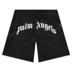 Palm Angels Curved Logo Swim Short - Black/White