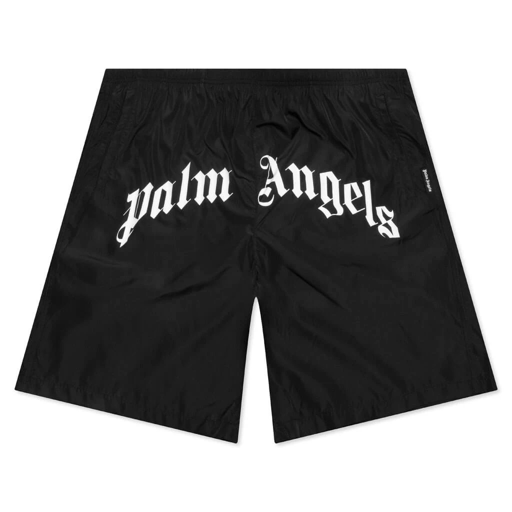 Palm Angels Curved Logo Swim Short - Black/White 3 Palm Angels Curved Logo Swim Short - Black/White