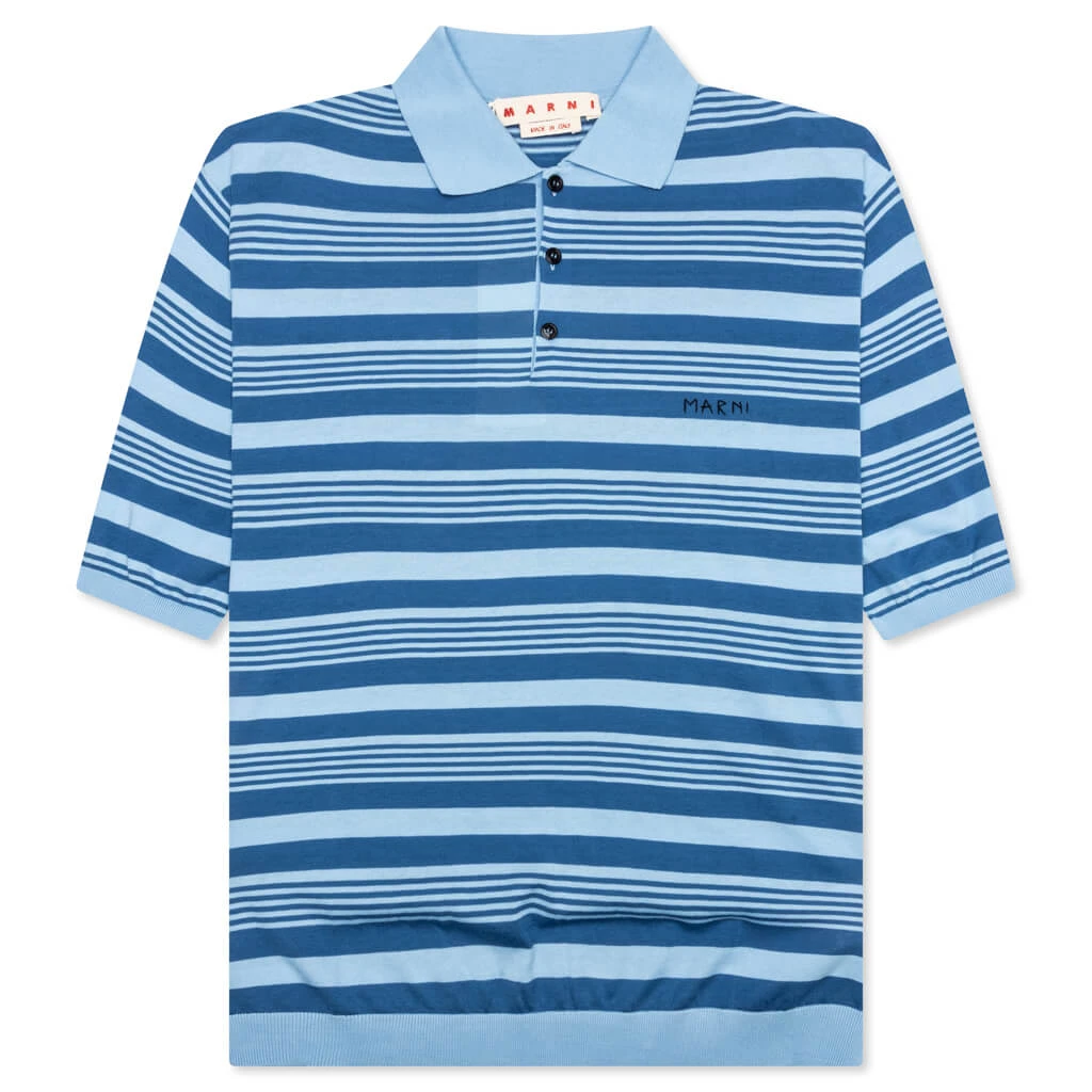 Marni Mixed Striped Polo Shirt - Azure 3 Marni Mixed Striped Polo Shirt - Azure