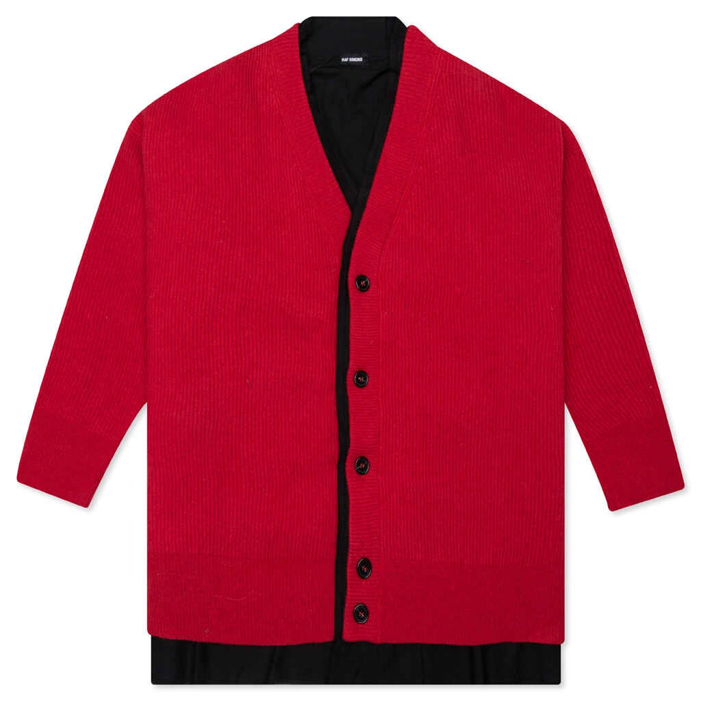 Raf Simons Big Ribbed Knit Cardigan With Fabric Lining - Red 3 Raf Simons Big Ribbed Knit Cardigan With Fabric Lining - Red