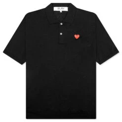 Comme Des Garçons Play Red Emblem S/S Polo Neck - Black