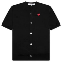 Comme Des Garçons Play Red Emblem S/S V Neck Cardigan - Black