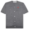 Comme Des Garçons Play Red Emblem S/S V Neck Cardigan - Grey -Feature Clothing Red Emblem S S V Neck Cardigan Grey AX N096 051 3 02 04 25 Feature VR