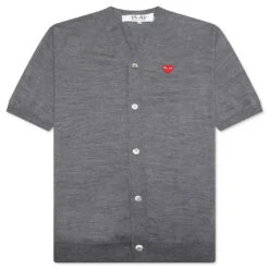 Comme Des Garçons Play Red Emblem S/S V Neck Cardigan - Grey