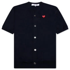 Comme Des Garçons Play Red Emblem S/S V Neck Cardigan - Navy