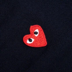 Comme Des Garçons Play Red Emblem S/S V Neck Cardigan - Navy -Feature Clothing Red Emblem S S V Neck Cardigan Navy AX N096 051 2 02 04 25 Feature VR 4