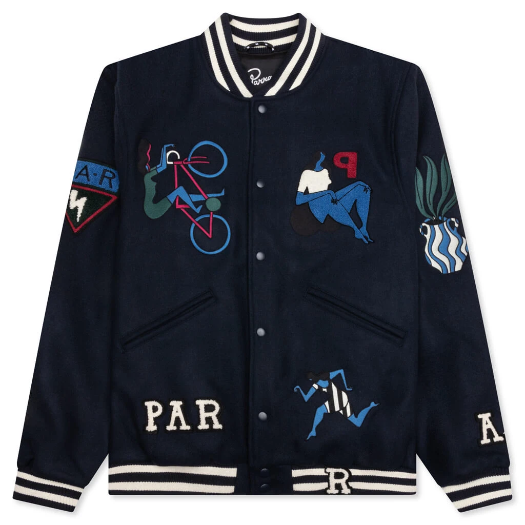 Run Sit & Bike Varsity Jacket - Navy Blue 3 Run Sit & Bike Varsity Jacket - Navy Blue