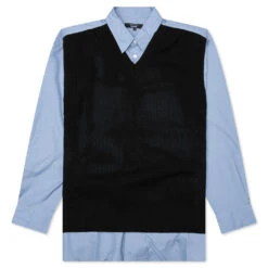 Mixed Material Shirt - Sax/Navy