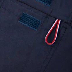 4-Bar Board Short - Navy -Feature Clothing Thom Browne Board Short with Drawstring Waist and 4Bar in Swim Tech Navy MTT029A 07538 415 06 14 22 Feature JP 7