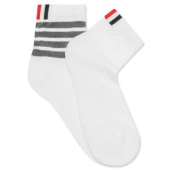 Lightweight 4 Bar Ankle Socks - White/Medium Grey