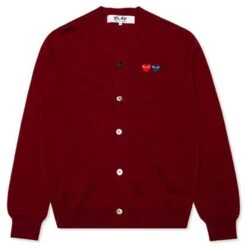 Comme Des Garçons Play Double Heart Cardigan - Burgundy