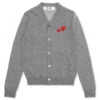 Comme Des Garçons Play Duo Heart Cardigan - Grey 1 Comme Des Garçons Play Duo Heart Cardigan - Grey -Feature Clothing comme des garcons play duo heart cardigan grey