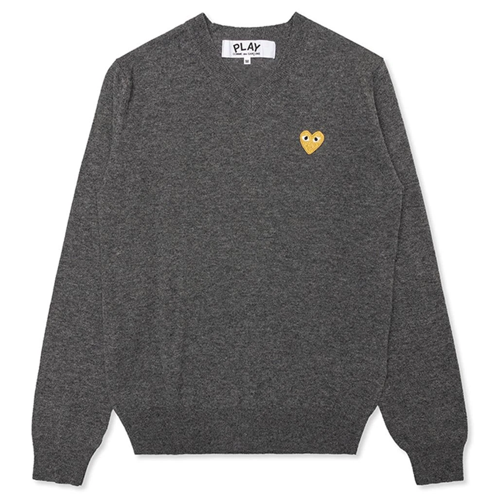 Comme Des Garçons Play Gold Heart Sweater - Grey 3 Comme Des Garçons Play Gold Heart Sweater - Grey